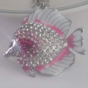 Pink & White Rhinestone Tropical Fish Pendant NWT